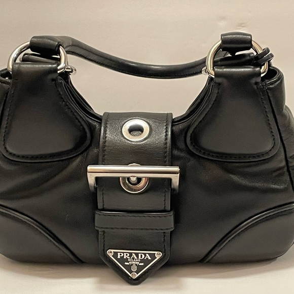 PRADA Italy Moon Padded Bag Nappa Leather Black/Silver w/Crossbody Authentic! - Picture 3 of 16